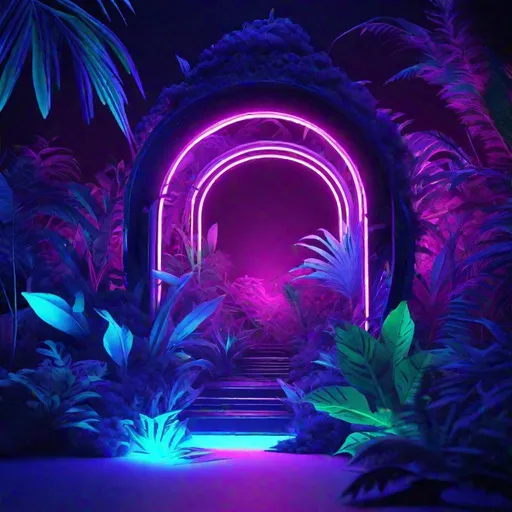 Prompt: 3D DIGITAL  ILLUSTRATION  OF  A  BLACKLIGHT RENDER  VOLUMETRIC  MASTERPIECE ILLUSTRATION OF A  HYPERREALISTIC  SHARP FOCUS VAPERWAVE  JUNGLE   LANDSCAPED THE DESIGN EPIC RENDER MASTERPIECE  PROMAX RENDER DETAILED ILLUSTRATION   