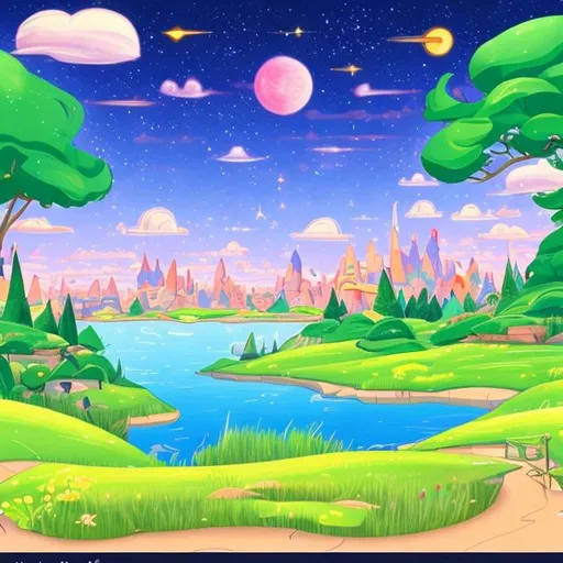 Prompt: A disney type and easy to draw land of grass with a clear sky