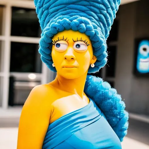 Prompt: RAW photo, realistic photo of Marge Simpson from the Simpsons, (high detailed skin:1.2), 8k uhd, dslr, soft lighting, high quality, film grain, Fujifilm XT3