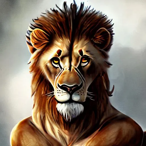 Prompt: Male lion, brown and white, skinny full-body, cartoon style, oil painting style, drawn, rpg game, rpg item,