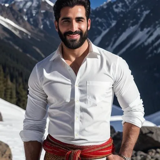 Prompt: scene of full body hyperreal  "handsome" kashmiri rugged army man with smile "rugged face", "white shirt", snow mountain, dhoti, "feet", arena, perfect composition, hyperrealistic, super detailed, 8k, high quality, trending art, trending on artstation, sharp focus, studio photo, intricate details, highly detailed, by greg rutkowski
