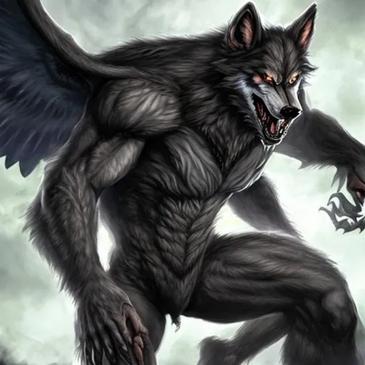 Prompt: werewolf with wings
