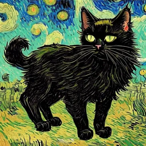 Prompt: Black cat in the style of van gogh