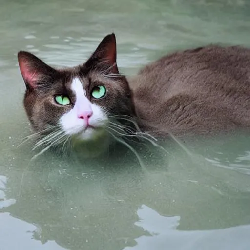 Prompt: a cat made of water floating