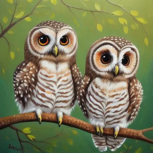 Prompt: Painting of baby owls
