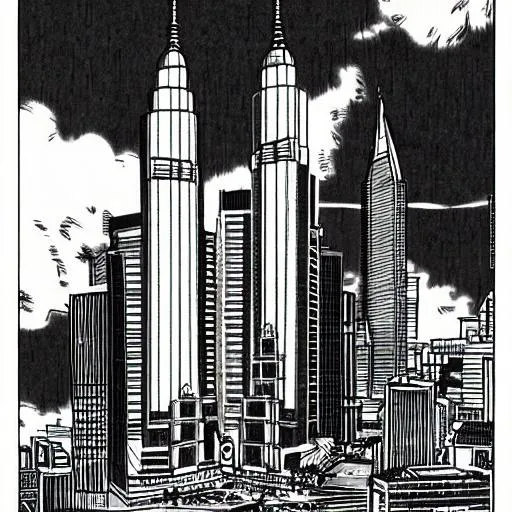 Prompt: draw in Japanese manga style the twin towers