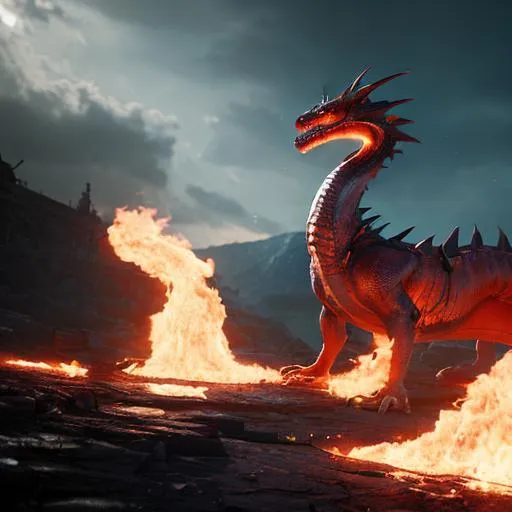 Prompt: Dragon Ultra realistic. Shooting Large Fire Flames 