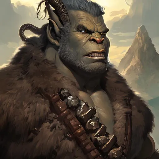 Prompt: Full body portrait of a {a Male orc barbarian}, handsome, shaved face, symmetrical eyes, Snake Scaled skin, wearing furs, soft lighting, detailed face, Yoshitaka Amano concept art, digital painting, looking into camera, Sea in the distance