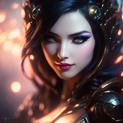 Prompt: upper torso portrait of league of legend's Elise as dark spider queen, smirking, soft lighting, perfect composition, cinematic, video game trailer, dramatic, detailed painting, 8k, octane render, by makoto shinkai, stanley artgerm lau, wlop, rossdraws, concept art, digital painting, looking into camera,