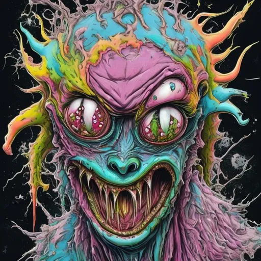 Prompt: Creepy hybrid creatures in the style of Alex Pardee with vibrant colors and hues
