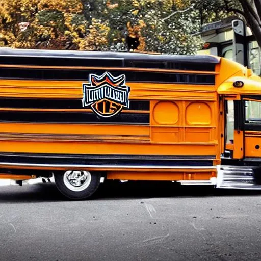 Prompt: Harley Davidson school bus