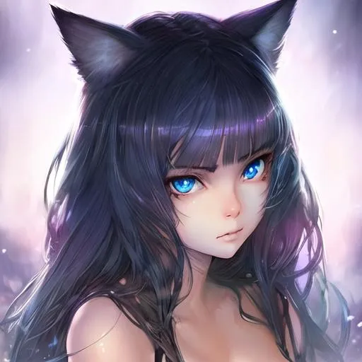 Prompt: portrait of a catgirl, anime catgirl, smooth soft skin, big dreamy eyes, beautiful intricate colored hair, symmetrical, anime wide eyes, beautiful eyes, soft lighting, detailed face, by makoto shinkai, stanley artgerm lau, wlop, rossdraws