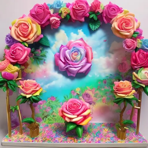 Prompt: Lisa frank style rose garden diorama