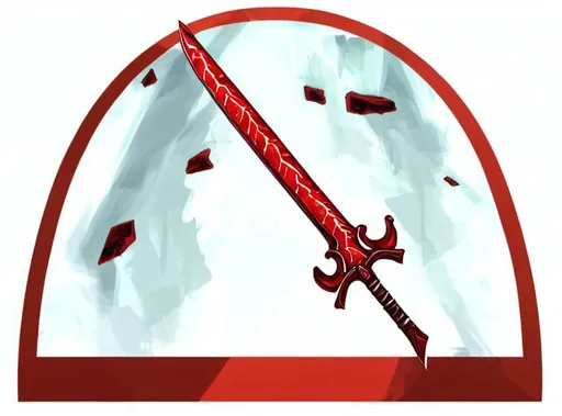 Prompt: Red sword on a white background 80's fantasy art style. Sword has two blood drops dripping from the tip
