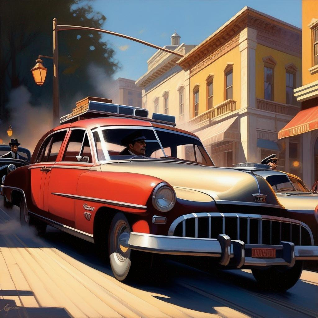 Mafia II car chase cops cartoony sunny atmospher