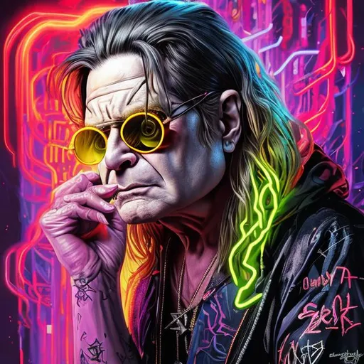 Prompt: "super ultra maga hyperdetailed hyerrealistic portrait of ozzy osbourne as a delirium of the endless infinite,  bright neon vivid colourful articulate make up, the sandman, made by caravaggio stanley artgerm lau wlop rossdraws artstation cgsociety 8k 3D concept art cgsociety octane render"