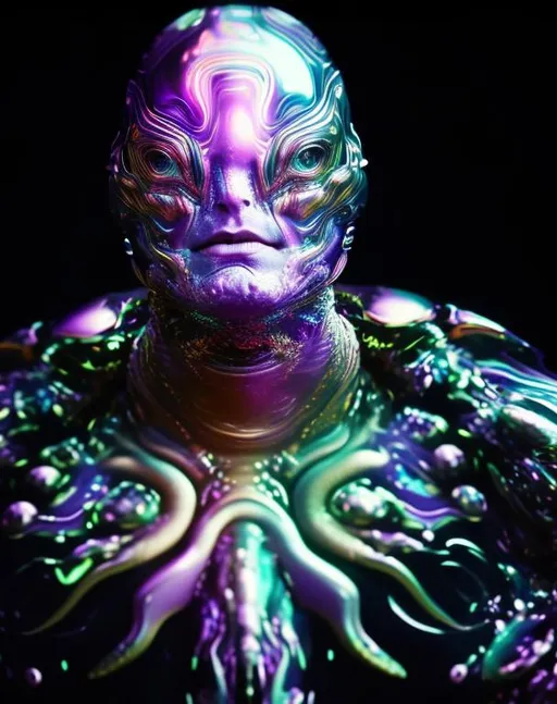 Prompt: Exuberant, Happy, upbeat psychedelic cinematic, Nebula, 3D, HD, Swimming{Sea Turtle}liquid silver, expansive metallic background, supernova, freeform colorful ink chaos, hyper realistic, 8K --s98500