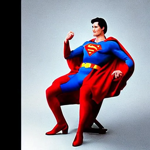 Prompt: Superman as Christopher Reeve, sitting on a chair
