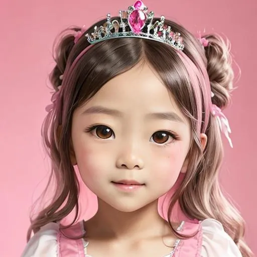 Prompt:  5 year old princess wearing pink, facial closeup