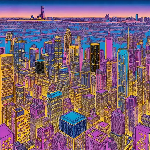 Mega city Scape in the style of moebius