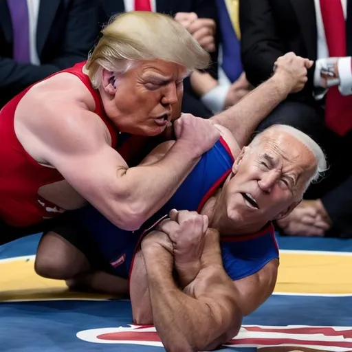 Prompt: Donald trump wrestling with Biden