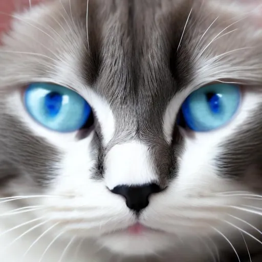 Prompt: Black and white cat blue and green eyes