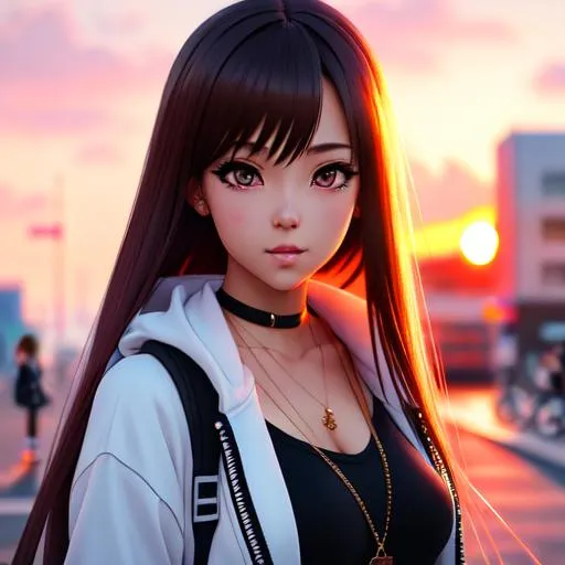 Prompt:  cute girls, anime, with actions, street style, sunset,  perfect composition, hyperrealistic, super detailed, 8k, high quality,  trending on artstation, sharp focus, intricate details