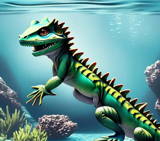 Prompt: Anthro furry lizard swimming underwater