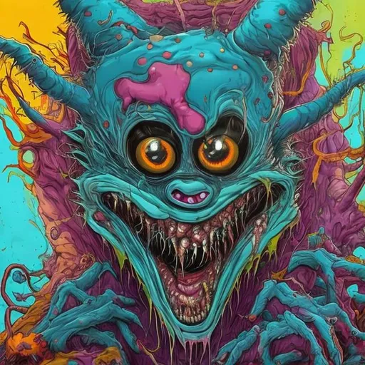 Prompt: Creepy hybrid creatures in the style of Alex Pardee with vibrant colors and hues