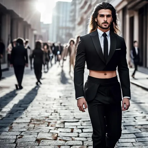 a gorgeous 4k hdr photo of an attractive longhaired 20years old extremely long hair man with a six