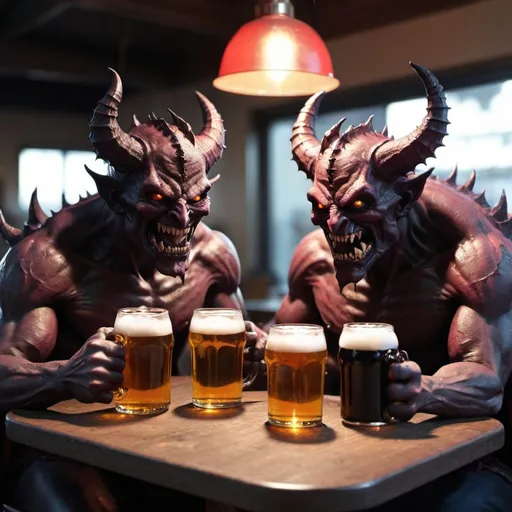 Prompt: Demons hanging out having a beer