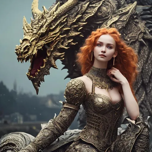 Prompt: gorgeous slavic woman in national clothes sitting on a big dragon creature, white dress, beautiful face, cute face, red hair, detailed skin, stunning, historical clothes, national clothes, mid shot, dark, fire, beautiful, cute, detailed face, 3dart, pixar trend, best quality, unreal engine, dark lighting, intricate details, detailed drawing, atmospheric, best quality, unreal engine, dark lighting, detailed digital painting, cinematic, hyper realistic, trending on artstation, aesthetic, inspirational, cartoon, illustration, deviantart