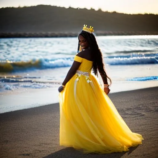 A black gamer girl in a wedding dress yellow and fl