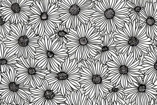 Prompt:  line drawing of a daisy flower pattern inspired by Picabia, minimalist, musical


