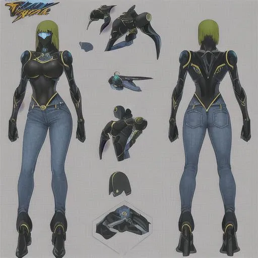 Prompt: Oc, full body, futuristic look, jeans, jetpack, reference sheet, ultra detailed