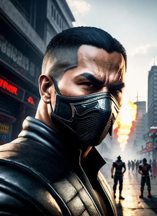 Prompt: Portrait of smoke from Mortal Kombat in Manila street background, perfect composition, hyperrealistic, super detailed, 8k, high quality, trending art, trending on artstation, sharp focus, intricate details, highly detailed by Emerson Tung