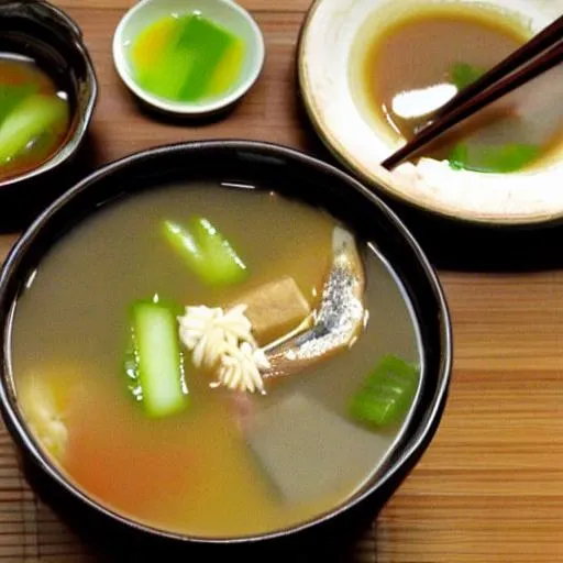 Prompt: 
Miso soup: A traditional Japanese soup 