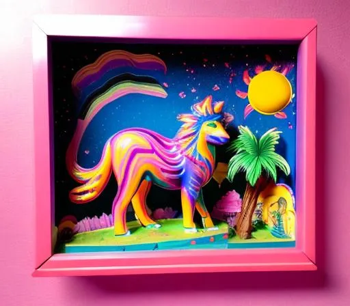 Prompt: Lisa frank style 1970s diorama