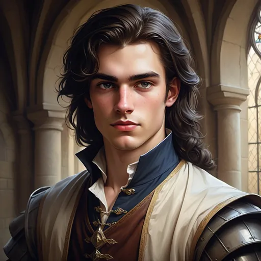 Prompt: human duke, youth, shrewd, wealthy, realistic, medival fantasy, portrait, dark hair