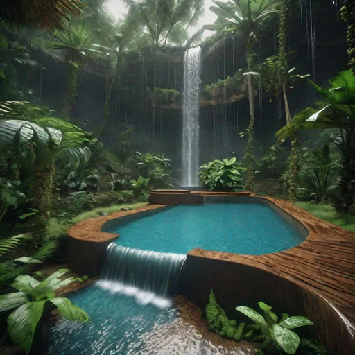 Prompt: scenery pool in tropical rain forest, waterfall, masterpiece, intricate detail, hyper-realistic, photorealism, hyper detailed texturing, high resolution, best quality, UHD, HDR, 8K, award-winning photograph, octane render