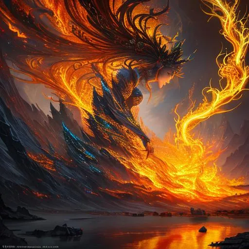 Prompt: Inimage, Splash art, create a fantasy scene with artstation, splash style of dark fractal paint, contour, hyperdetailed intricately detailed, unreal engine, fantastical, intricate detail, splash screen, complementary colors, fantasy concept art, Full Body, Nordic Glitter Gold Godess engulfed in flames and lightning, 8k resolution, deviantart masterpiece, oil painting, heavy strokes, paint dripping, splash arts, ultra details, brown hair, white dress