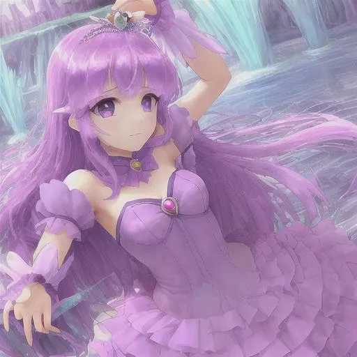 Prompt: buetiful girl princess  purple water elament magical