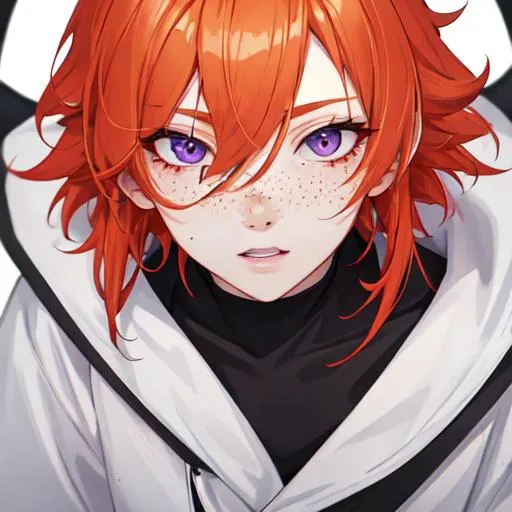 Prompt: Erikku male (short ginger hair, freckles, right eye blue left eye purple) UHD, 8K, Highly detailed, insane detail, best quality, high quality, casual outfit, full body