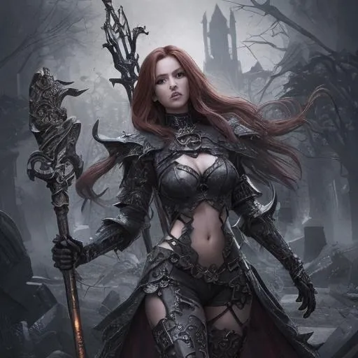 Prompt: splash art, hyper detailed perfect face, full body, ultra realistic hyper detailed, dark cemetery

beautiful, fantasy redhead, full body, long legs, perfect body, visible midriff, ultimate Fantasy, Skeletal, ghost, dark Sorceress,

wearing ultra detailed class armor, heavy iron steampunk collar, staff wielder, casting magic air,

high-resolution perfectly detailed feminine face, perfect proportions, intricate hyper detailed hair, light makeup, demonic red eyes,

Dark, ethereal, elegant, exquisite, graceful, delicate, intricate, hopeful, glamorous,

HDR, UHD, high res, 64k, cinematic lighting, special effects, hd octane render, professional photograph, studio lighting, trending on artstation, perfect studio lighting, perfect shading.