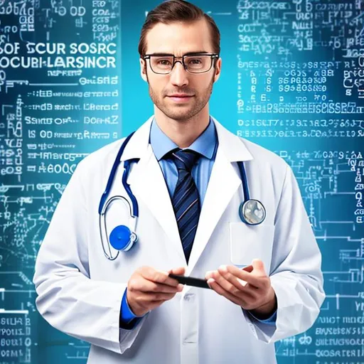 Prompt: Create an image where a doctor's lab coat is made up of intricate codes and symbols related to pharmaceuticals. This can symbolize the doctor's deep understanding of the science behind your products.

