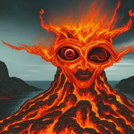 Lake of fire with human demon heads popping out of t... | OpenArt