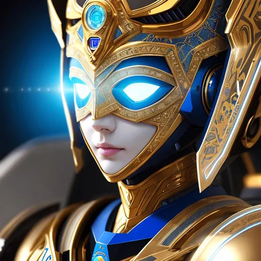 Prompt: Photo, fictional, robot, android face, persian style, blue, white, golden, futuristic, intricate, professionally color graded, photorealism, 8k, moody lighting, heavenly beauty, 8k, 50mm, f/1. 4, high detail, sharp focus, perfect anatomy, highly detailed, detailed and high quality background, oil painting, digital painting, Trending on artstation, UHD, 128K, quality, Big Eyes, artgerm, highest quality stylized character concept masterpiece, award winning digital 3d, hyper-realistic, intricate, 128K, UHD, HDR, image of a gorgeous, beautiful, dirty, highly detailed face, hyper-realistic facial features, cinematic 3D volumetric, illustration by Marc Simonetti, Carne Griffiths, Conrad Roset, 3D anime girl, Full HD render + immense detail + dramatic lighting + well lit + fine | ultra - detailed realism, full body art, lighting, high - quality, engraved |