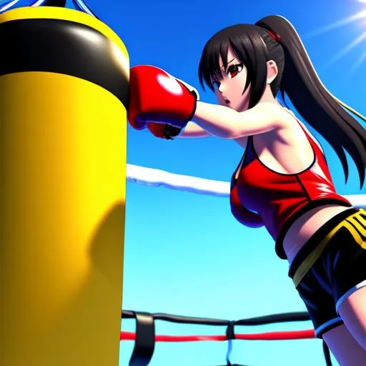 Prompt: Anime 3d girl punching bag boxing punchingbag high quality 