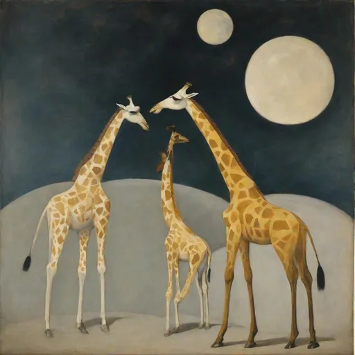 Prompt: Giraffes on the moon By [amrita sher-gil|Hilma af Klint]