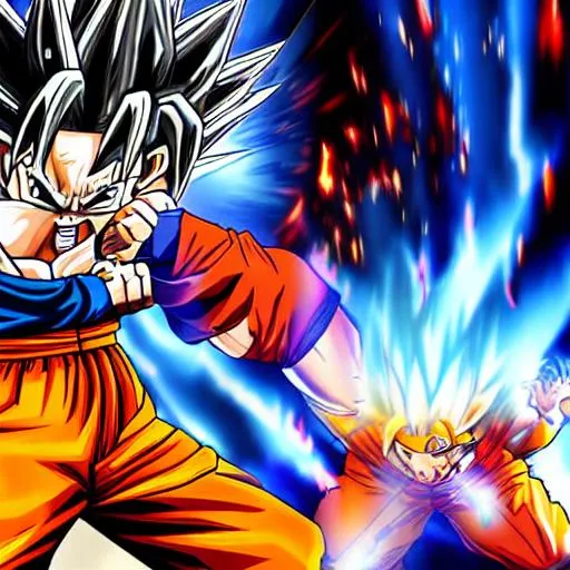 Realistic picture of goku fighting against Naruto ro...